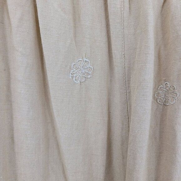 Vintage 2pc Linen Pants Outfit M Elastic High Rise Wide Pockets Lace Trim Tank - Picture 3 of 16